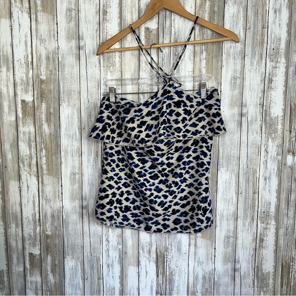 Tyche Tops - Tyche Blue and Black Leopard Print Halter